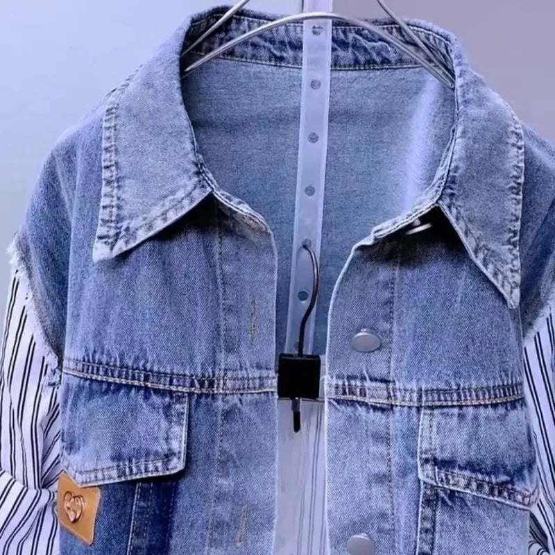 Splicing Denim Jacket Women Casual Jean Coat