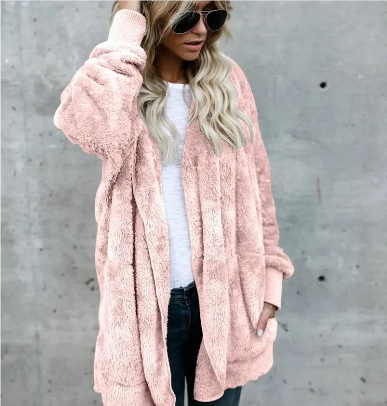 Winter Fleece Cardigan Jacket Women Hooded Outerwear