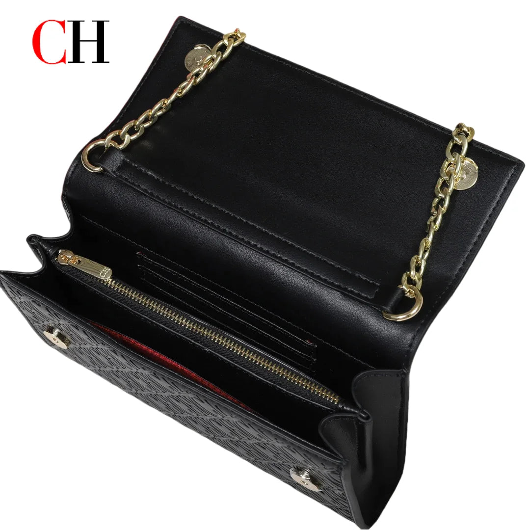 CH Women PU Leather Crossbody Bag with Metal Chain