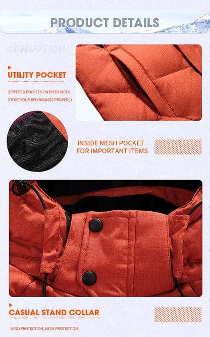 Men's White Duck Down Winter Jacket Hooded Parka