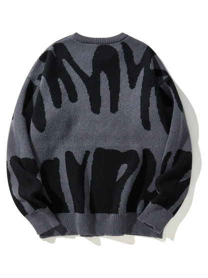 Irregular Jacquard Pattern Pullover Sweater Men Casual