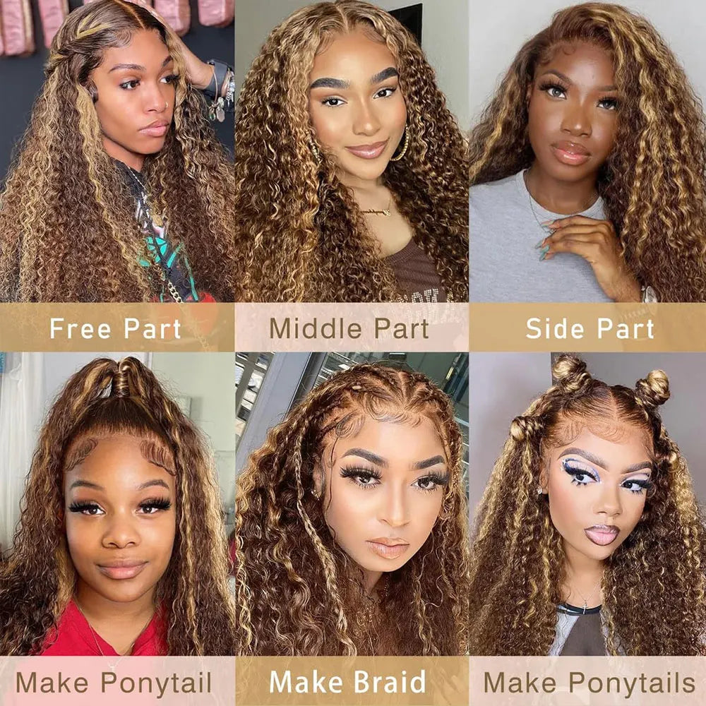 Highlight Curly Wig 13x4 Lace Front Human Hair Deep Wave