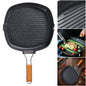 Foldable Portable Steel Grill Pan with Wooden Handle