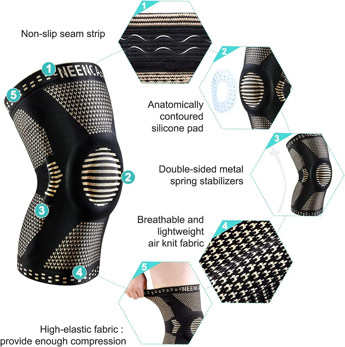 NEENCA Copper Knee Brace with Patella Gel Pad