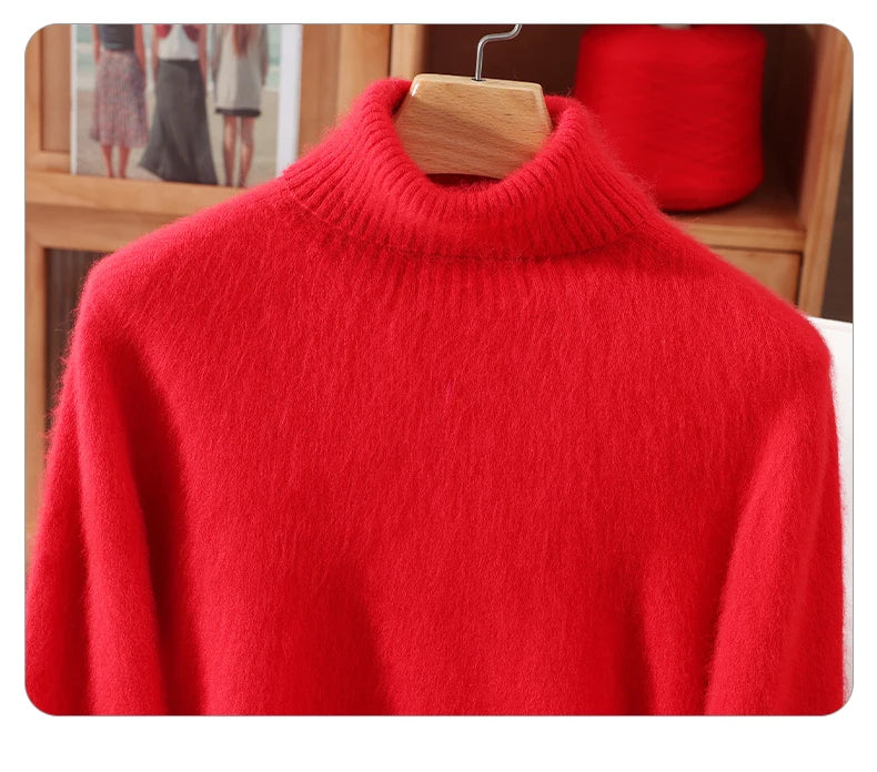 Mink Fur High Collar Pullover Sweater for Women