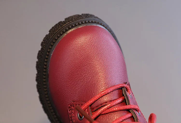 Burgundy PU Leather Ankle Boots for Kids