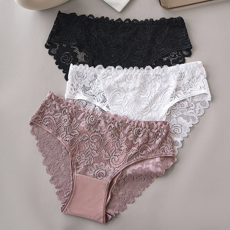 3PCS Set Floral Lace Briefs Women Underwear