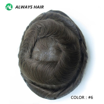 PU Men Toupee Indian Human Hair 130% Density Wig