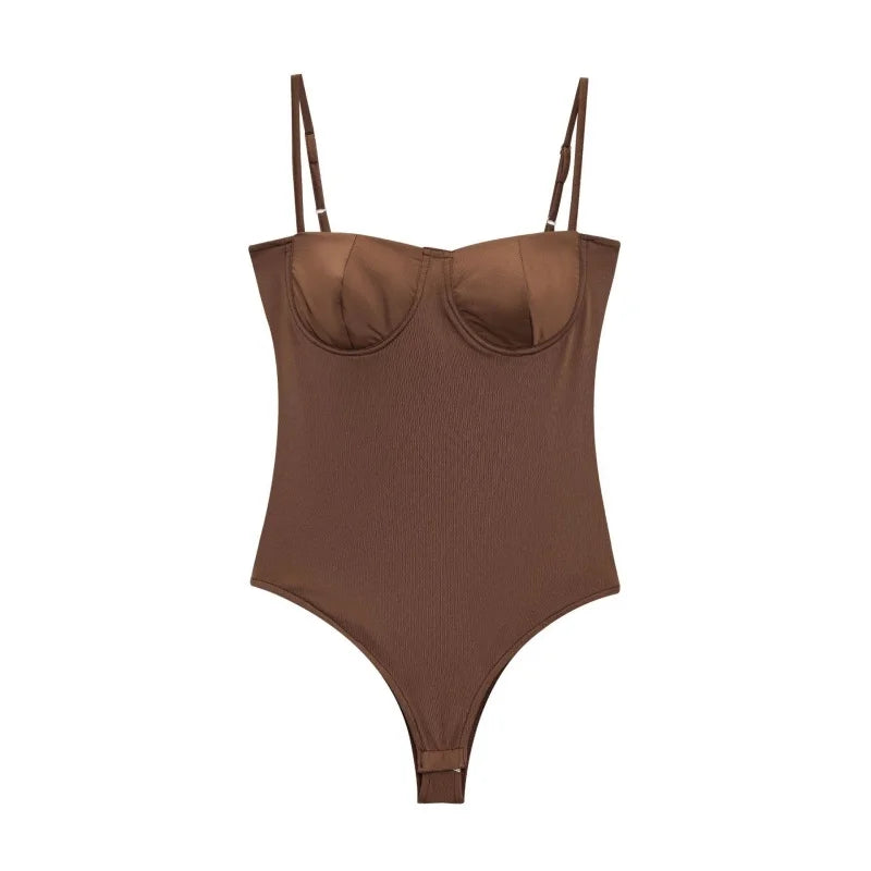 Underwire Spaghetti Strap Bodysuit for Women Casual Slim Fit