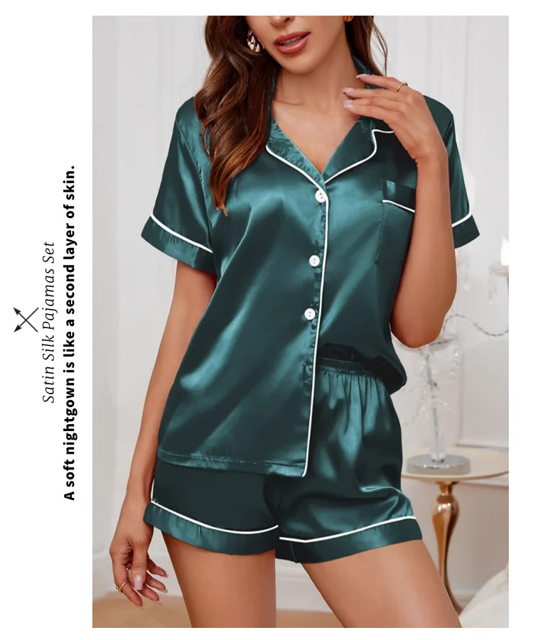 Silk Satin Pajamas Set for Women with Button-Down Design