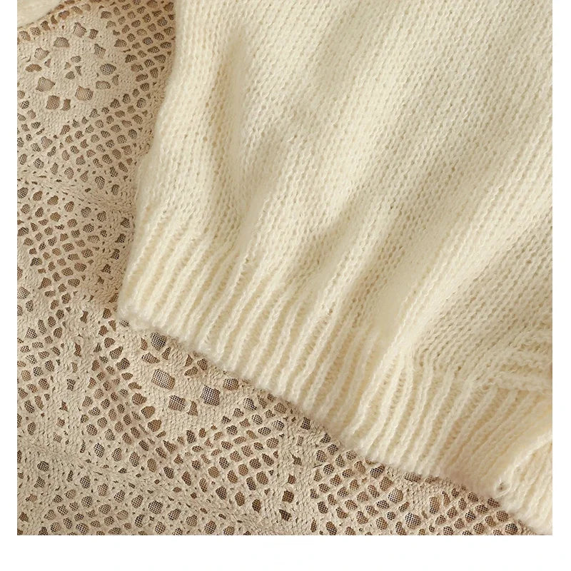 Applique Flower V-Neck Knit Cardigan for Women