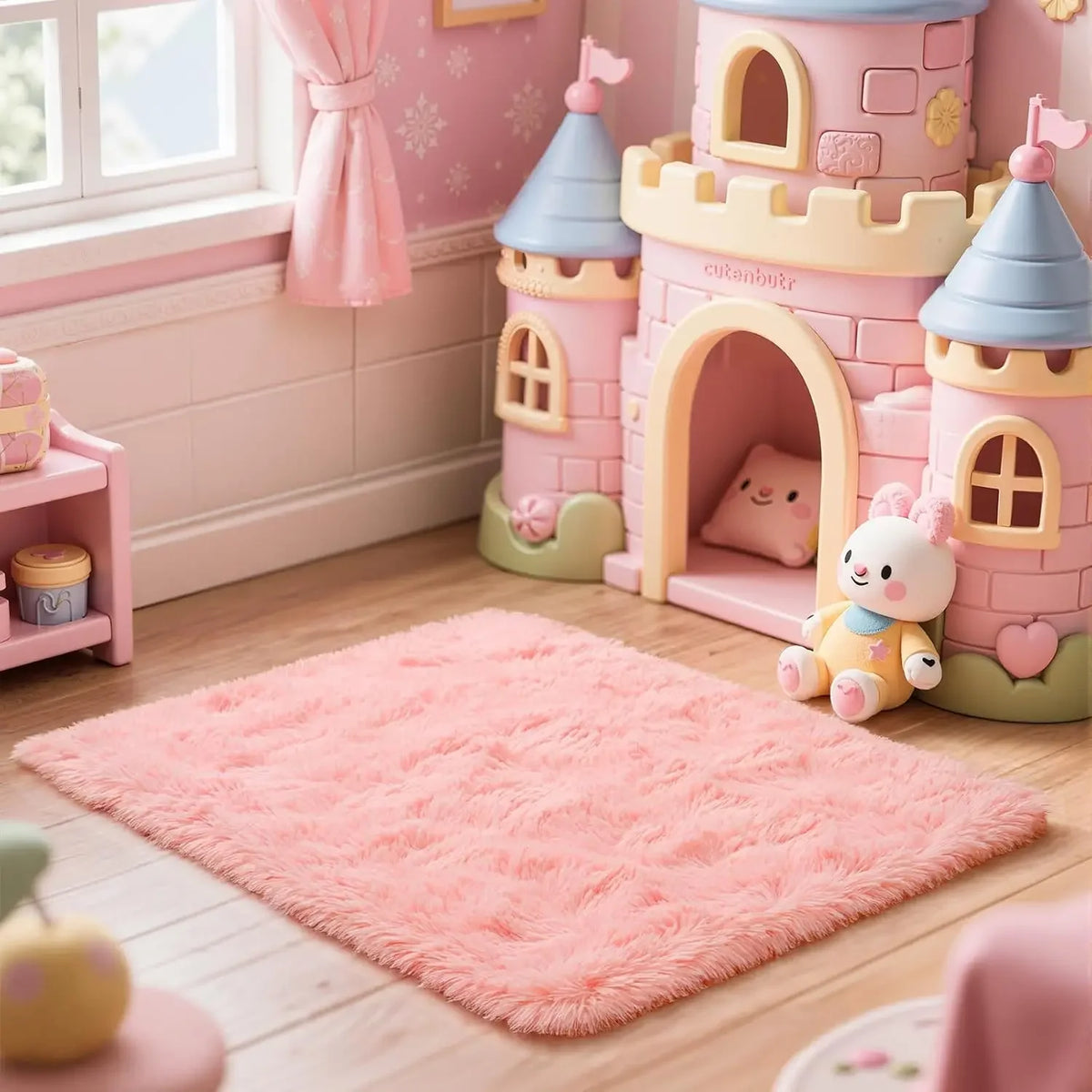 VIKAMA Pink Polyester Bedroom Carpet - Soft Plush Rug