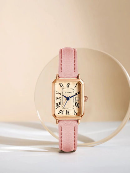 Fashion Retro Square Leather Strap Quartz Watch for Women
