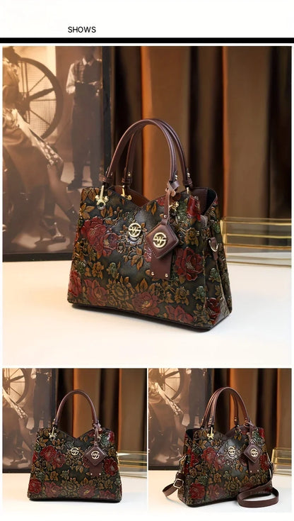 Vintage Floral Pattern PU Leather Handbag