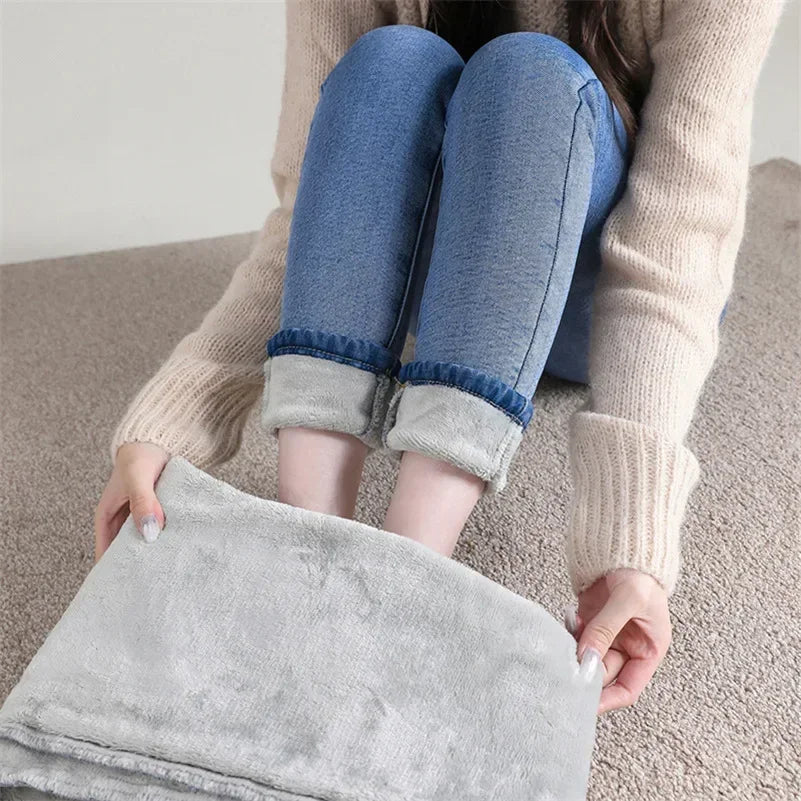 Women's Winter Plush Stretch Skinny Jeans