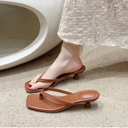 Women’s Low Heel Clip Toe Slippers for Summer Casual Wear