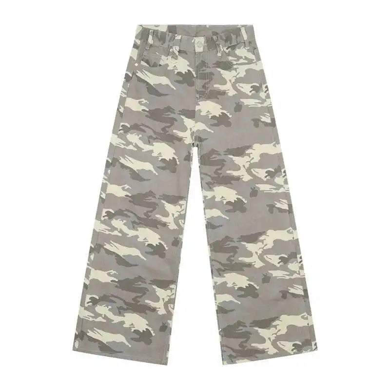 IEFB Vintage Camouflage Men's Loose Denim Jeans Old Blue