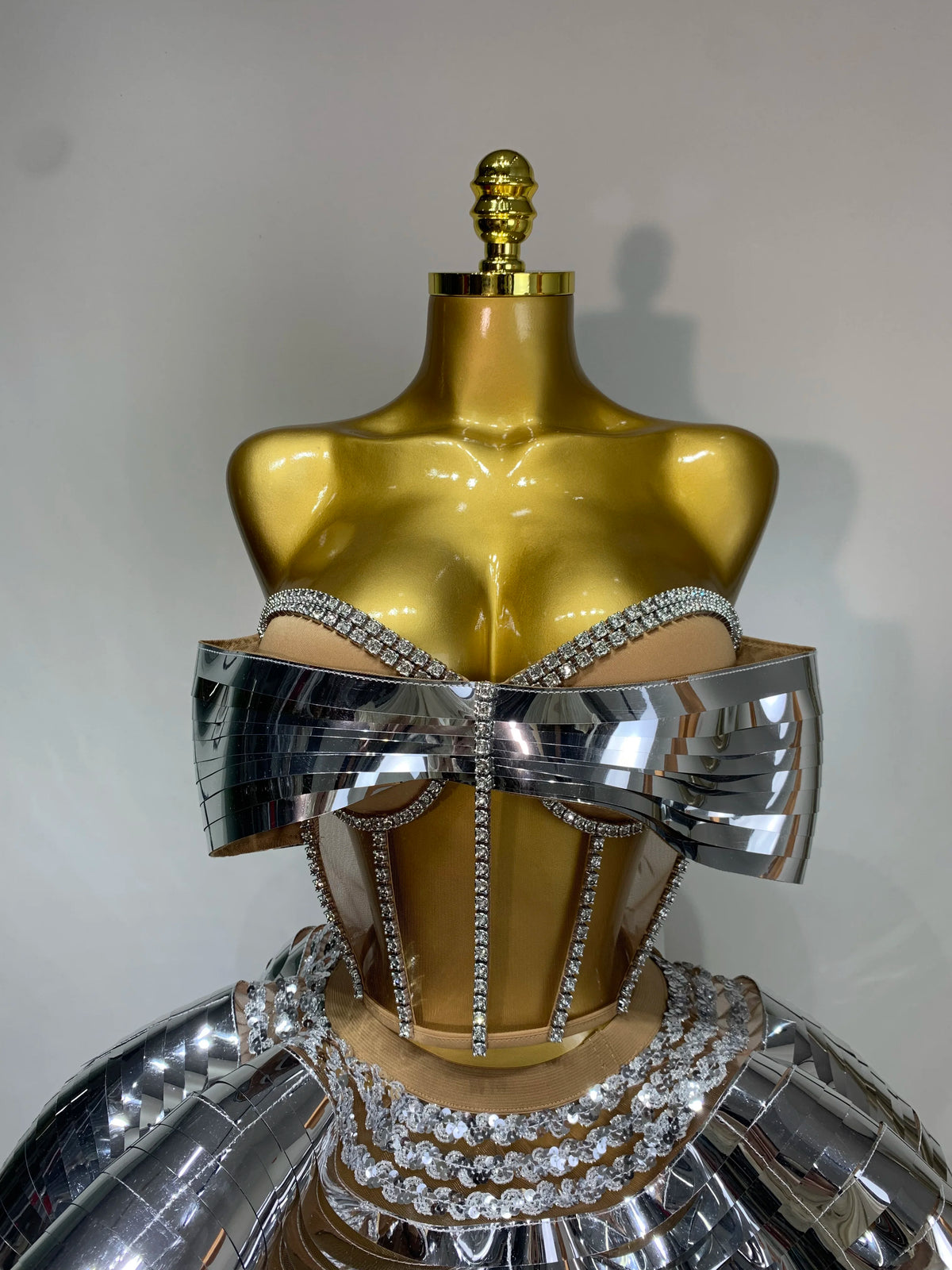 Women Silver Sequins Two Piece Stage Costume