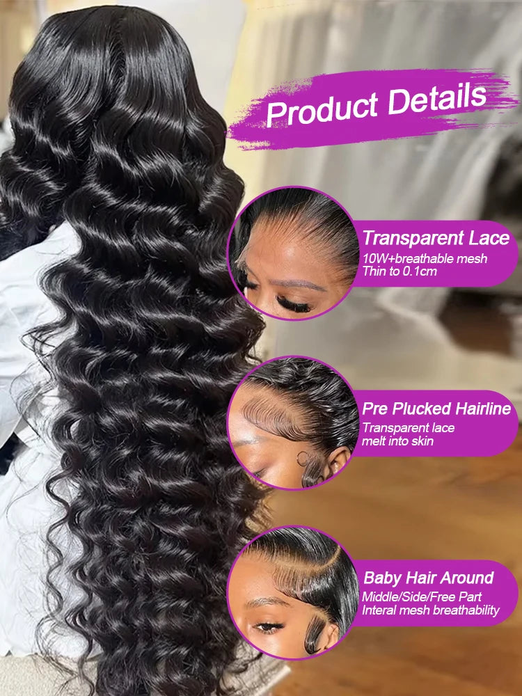 Loose Deep Wave 360 Full Lace Front Human Hair Wig 30 Inch