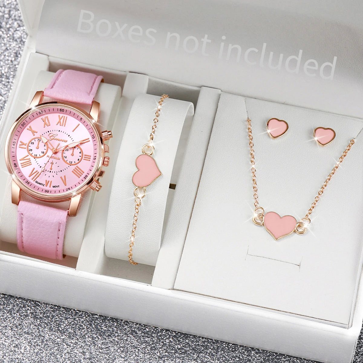 Fashion Women's Quartz Watch Leather Band Jewelry Set