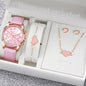 Fashion Women's Quartz Watch Leather Band Jewelry Set