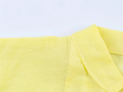 Women's Yellow Long Sleeve Shirt with Knot Decoration