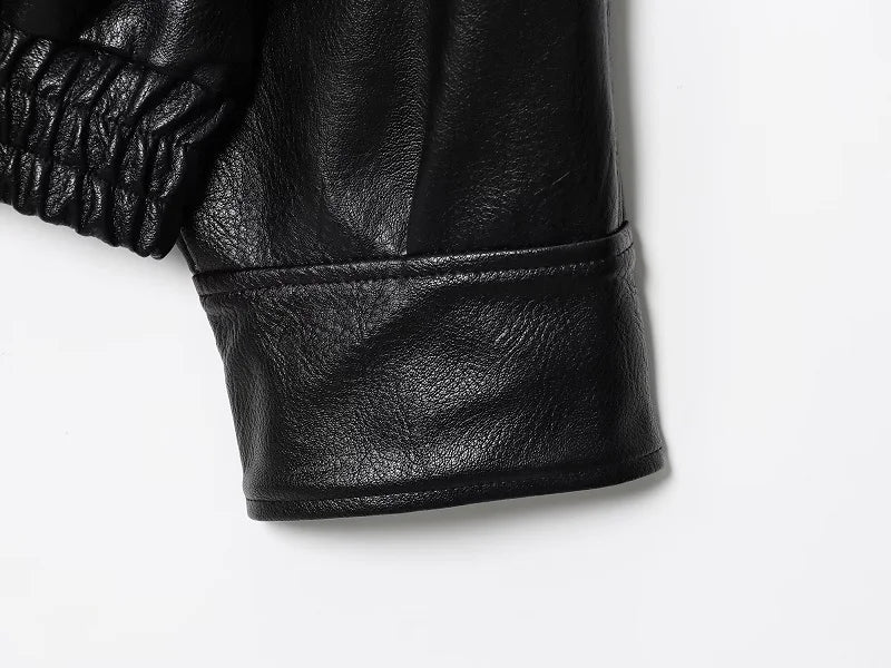 Faux Leather Oversize Bomber Jacket for Women