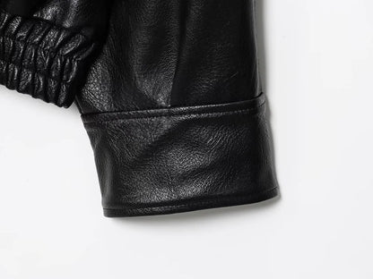 Faux Leather Oversize Bomber Jacket for Women