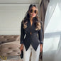 Chic Waist Cinched Women's Blazer Coat with Stand Collar