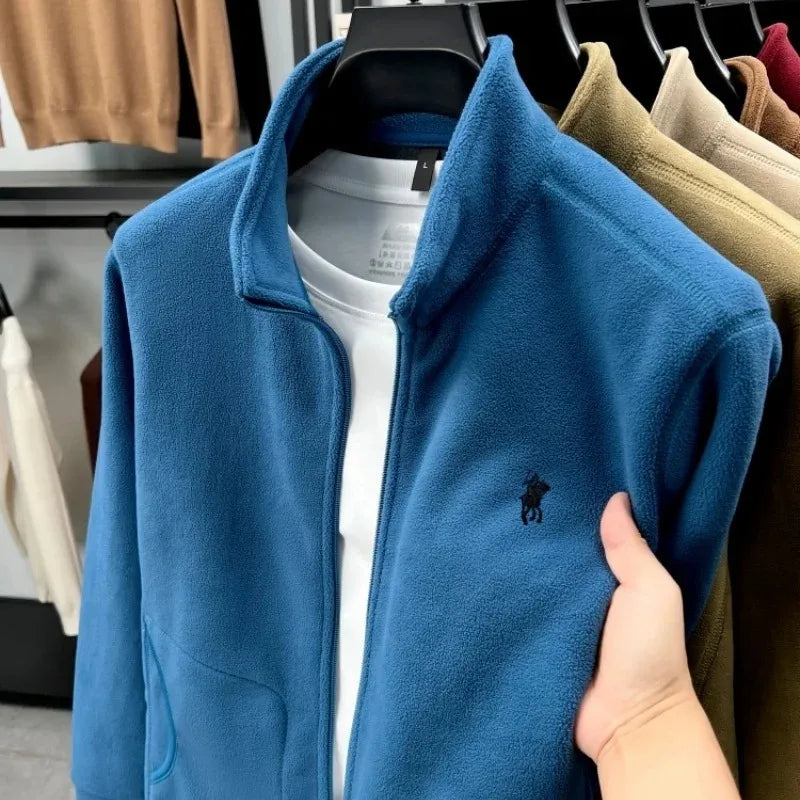 Men's Winter Thick Plush Jacket with Zipper and Pockets