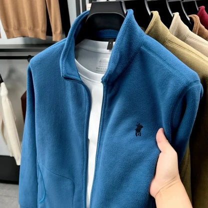 Men's Winter Thick Plush Jacket with Zipper and Pockets