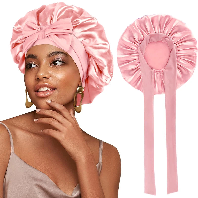 Satin Solid Sleeping Hat with Stretchy Tie Band