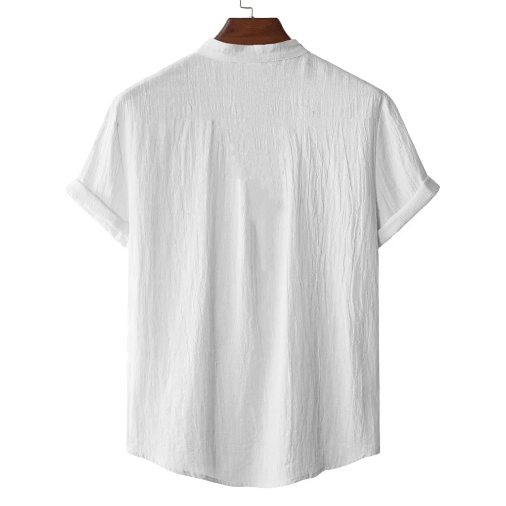 Men's Cotton Linen Short Sleeve T-Shirt Casual Beach Top