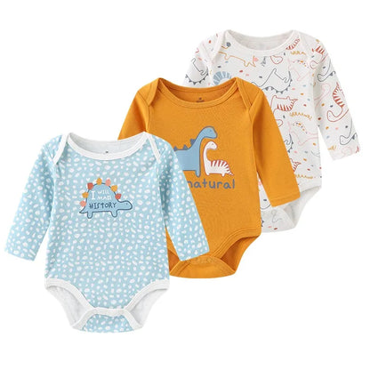Kiddiezoom 3 Pcs Cotton Long Sleeve Baby Bodysuit