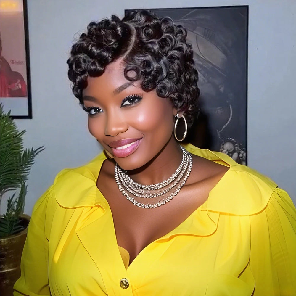 Chioma Curly Pixie Cut Wig Short Bob Human Hair Black