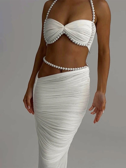 Sexy Bead Patchwork 2-Piece Set Women Halter Bra and Bottom