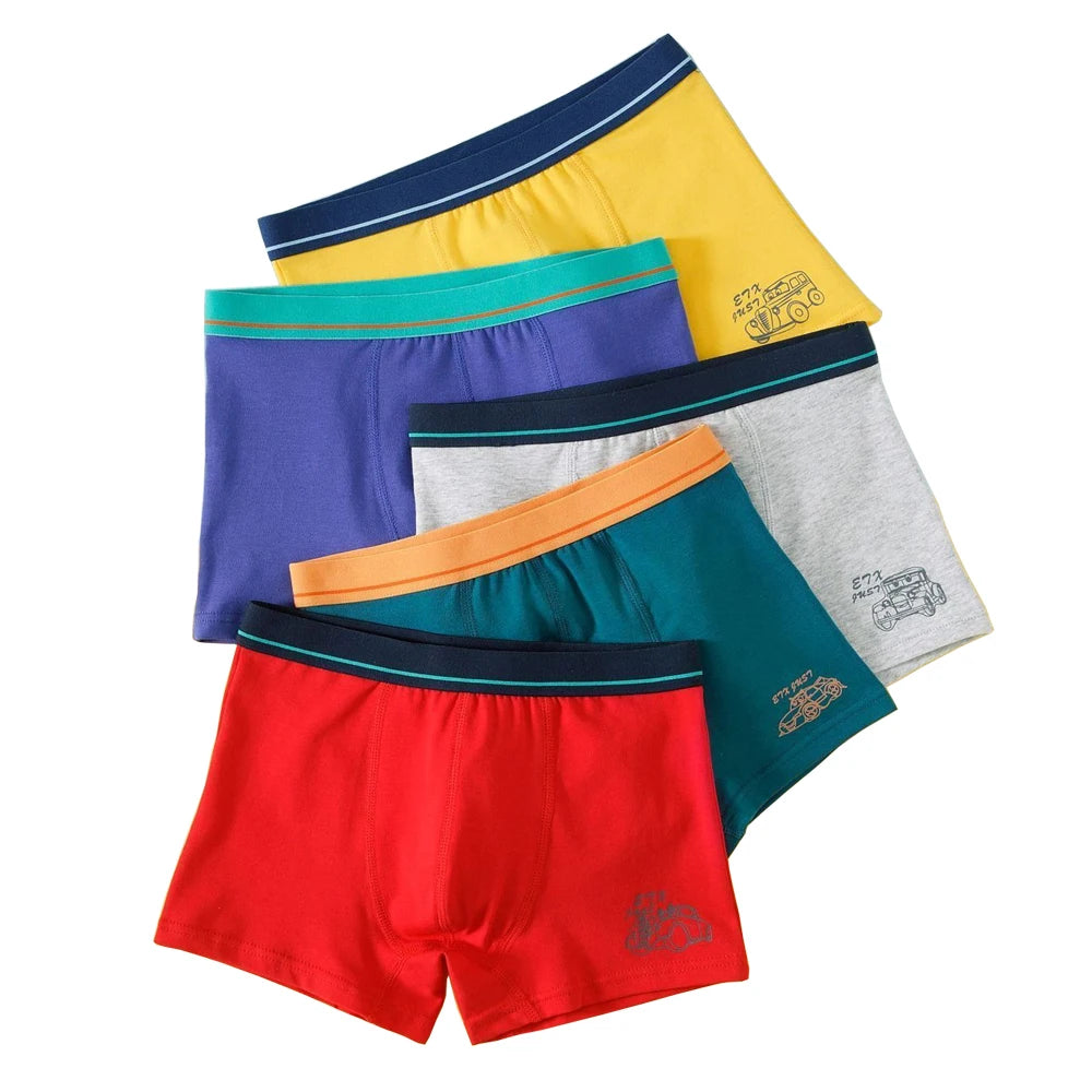 Boys Cotton Boxer Shorts 5-Pack for Ages 7-13