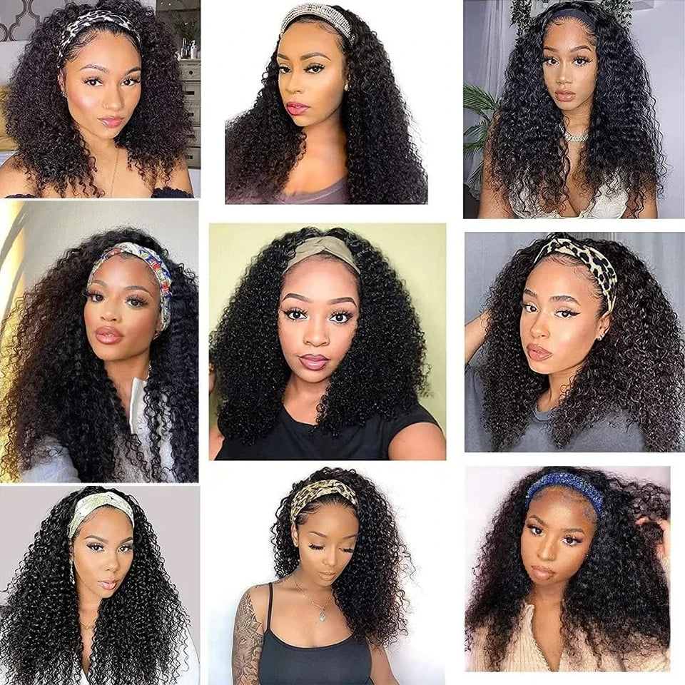 Curly Headband Wig Human Hair Kinky Curly 250 Density