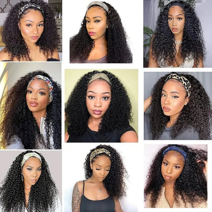 Curly Headband Wig Human Hair Kinky Curly 250 Density