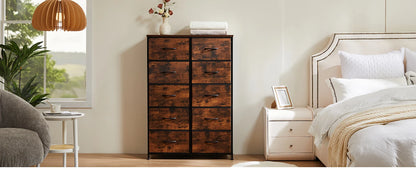 JHK Bedside Table with 10 Fabric Drawers and Steel Frame