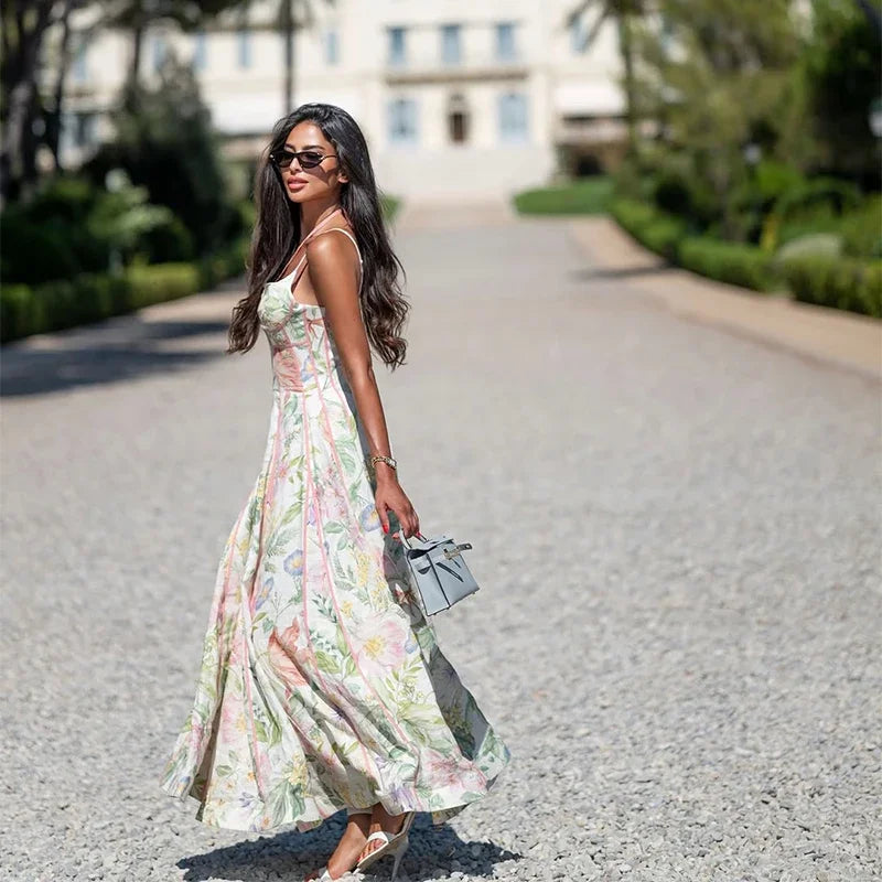 Elegant Printed A-Line Women's Dress in Polyester