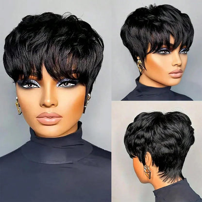 Short Bob Wig Straight Synthetic Wig with Bangs Natural Black