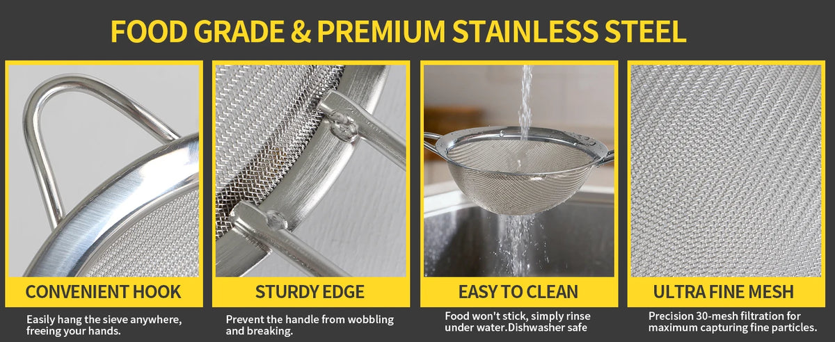 Stainless Steel Fine Mesh Strainer Set with Handle