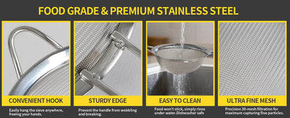 Stainless Steel Fine Mesh Strainer Set with Handle