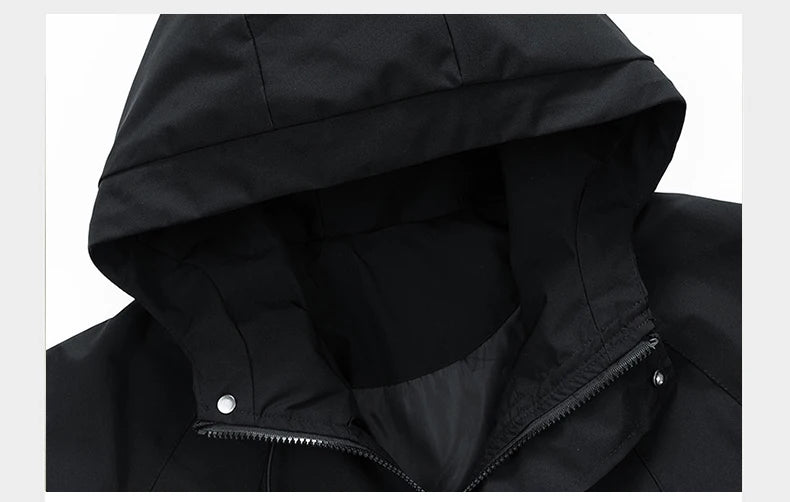 Men's Hooded Waterproof Jacket Black Softshell Camping