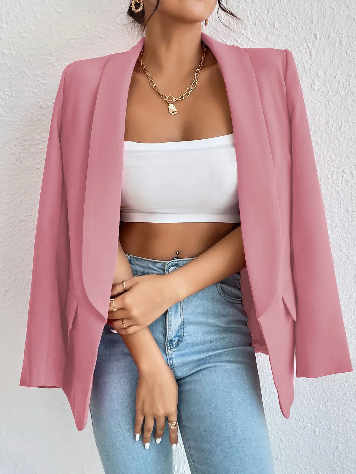 Solid Polyester Cotton Long Sleeve Women's Blazer