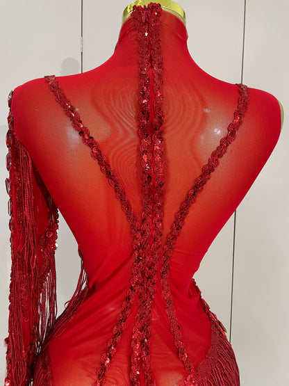Sparkly Rhinestones One Shoulder See-Through Dress