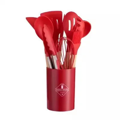 12 Piece Silicone Kitchen Utensils Set with Wooden Handle
