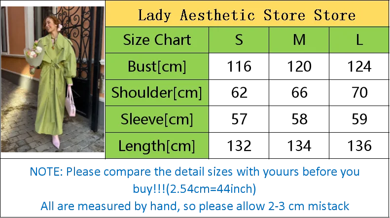 Green Oversized Belt Overcoat Women Long Sleeve Windbreaker
