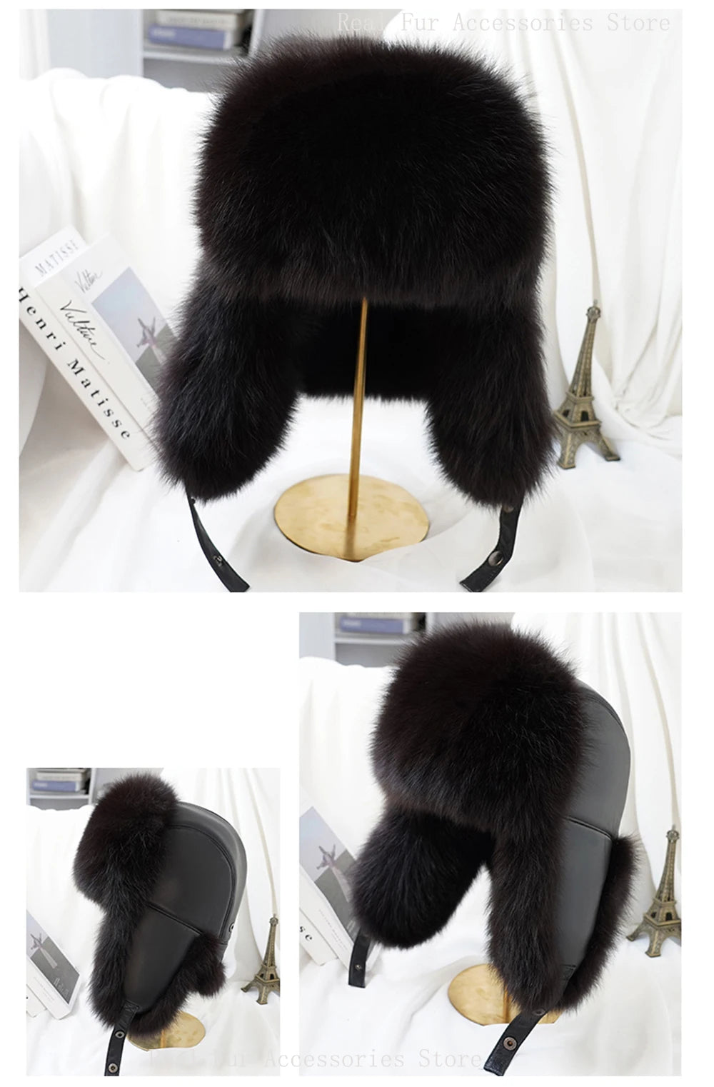 Men's Real Silver Fox Fur Bomber Hat